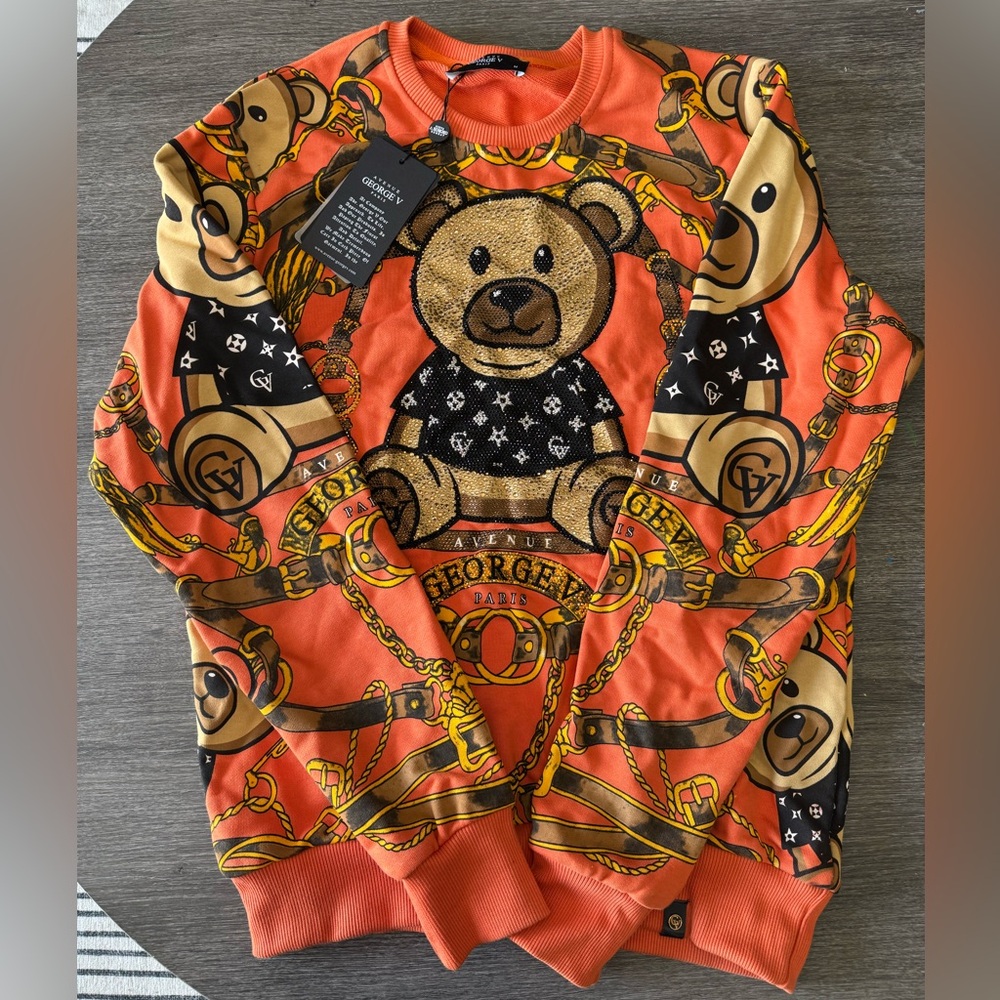 Avenue George V Paris Sweatshirt Sweater Red Teddybear Rhinestone M Jumper